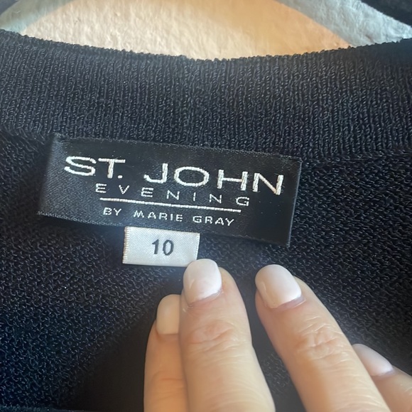 🩶St. John Evening, by Marie Gray, black long slv w/sequins &crystal buttons, 10 - Picture 7 of 9